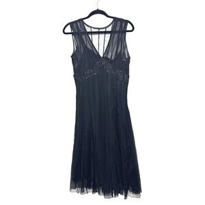 Vtg Y2K MIX IT Black Sheer Beaded V Neck Party Dress Size 8 whimsigoth cocktail‎